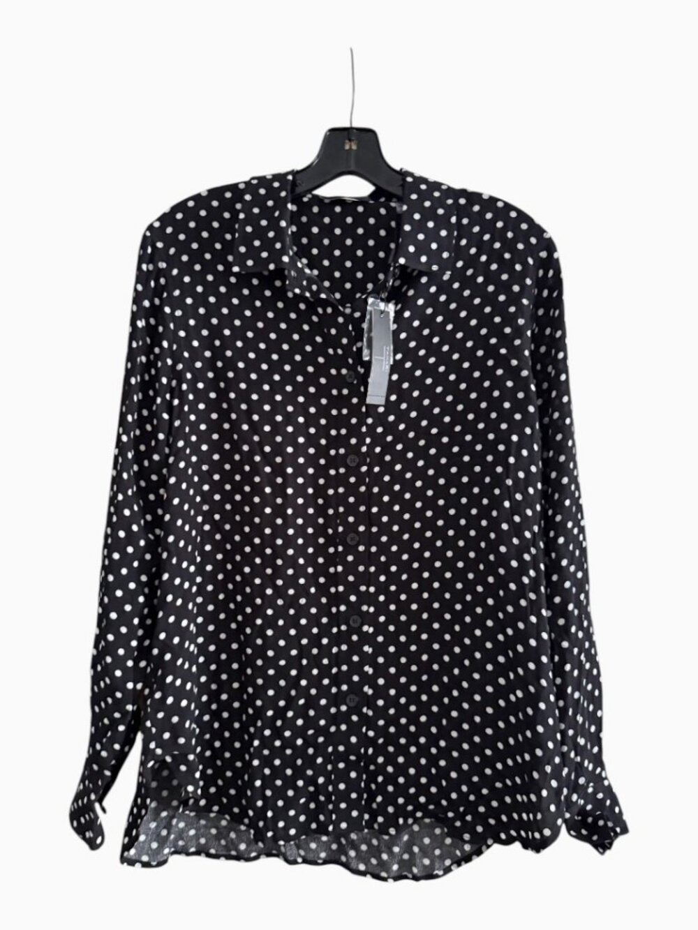 NWT T TAHARI WOMEN'S BLACK WHITE POLKA DOT BUTTON FRONT BLOUSE SIZE M - Picture 4 of 4